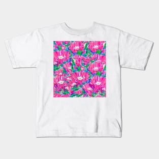 Pink daisies field watercolor drawing Kids T-Shirt